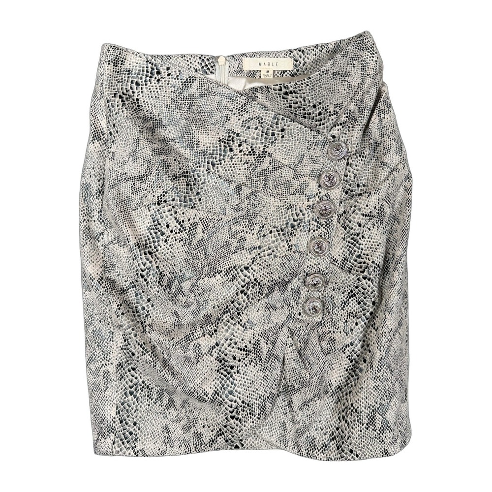 MABLE Womens Medium Snakeskin Print Faux Wrap Mini Skirt Grey Cream NWOT Chic